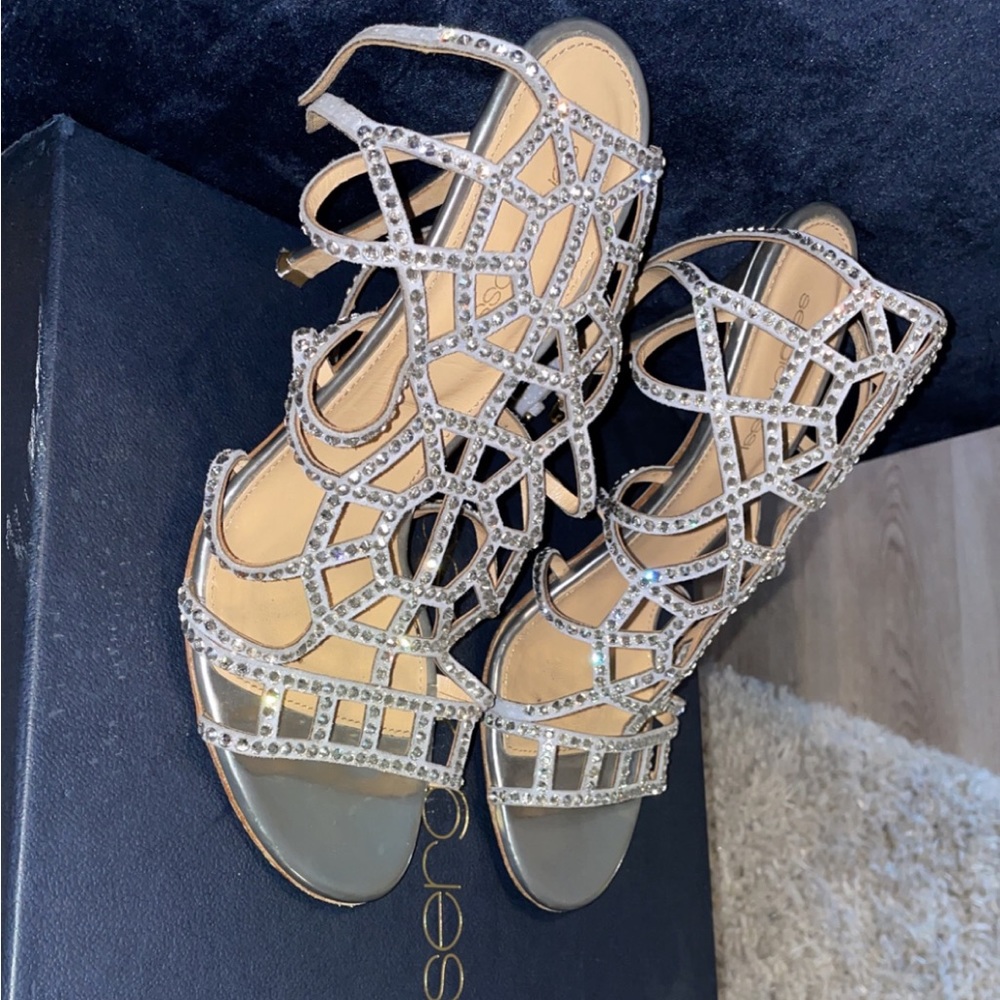 Silver puzzle Swarovski Crystal and suede Sandal